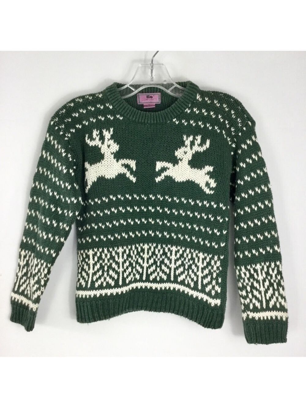Vintage Concrete Knit Reindeer Sweater Winter Olive Green Size M 5-6